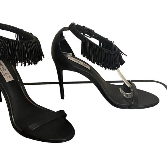 Rachel Zoe EMINA Fringe Stiletto Heeled Sandals in Black Size 8 - Picture 3 of 7